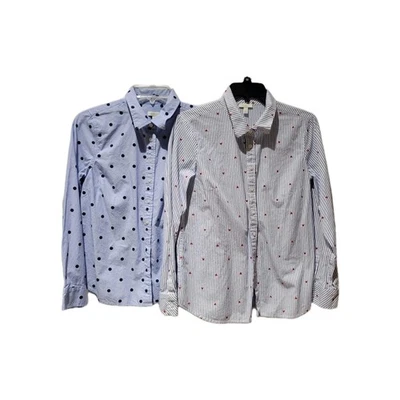 Talbots Small Petite Button Down Long Sleeve Blouse Lot Of 2 Hearts Polka Dots - Image 1 of 4