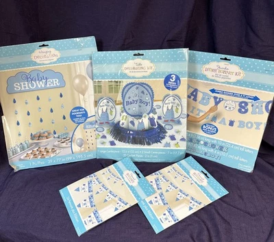 Baby Shower Decorating Kit 3 Piece Table Top Set Plus Banners In Blue - Image 1 of 4