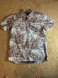 Hurley Button Up Hemd Herren mittelblau Blumen Front Knopfleiste Tasche Surfer - Bild 1 von 5
