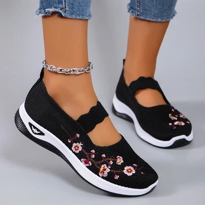 Sapatos femininos esportivos verão respirável malha liso casual novidade novo fitness rua - Imagem 1 de 4