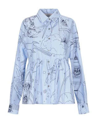 PAUL & JOE BROTHER Space Kitty patrón estampado gato peplum top blusa gatito 1 10 38 Foto 1 de 4