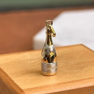 14KT Yellow Gold 3D Champagne Bottle Charm Pendant 20mm x 4.5mm Hollow Two-Tone - Picture 1 of 8