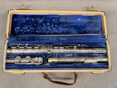 复古 W.T. 阿姆斯特朗乐队音乐会长笛埃尔克哈特印第安纳州美国吹嘴盒 — 第 1/4 张图片