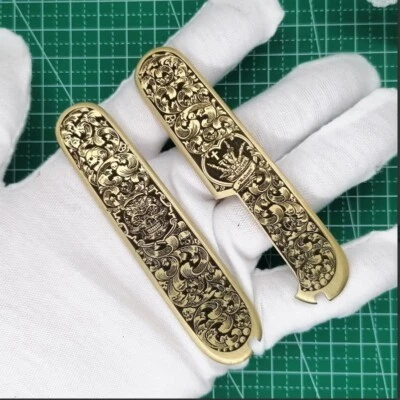 1 Set Custom Made Pure Brass Handle Scales for 91 mm Victorinox Swiss Army Knife - Image 1 of 4