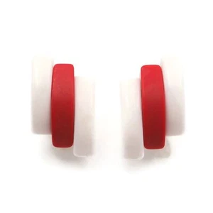 White / Red 3 Staggered Vertical Bar Acrylic Clip On Fashion Earrings .86 Inch - Picture 1 of 12