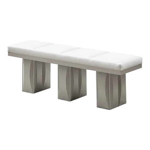 Pilaster Designs Astra 18" Modern Vinyl Upholstered Dining Bench in White Cover