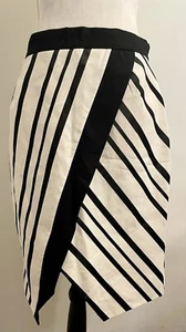 NWT H&M Women's Black White Stripe Wrap Lined Zip Skirt US 12 EUR 42 - Picture 1 of 5