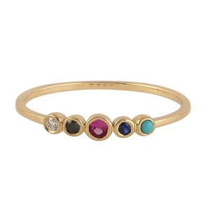 0.04Ct Diamante Rubí Zafiro Multicolor Bisel Set Anillo 18k Oro Amarillo - Imagen 1 de 6