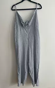 NWT Old Navy Linen Blend Tie Front Striped Crop Jumpsuit Pockets Women’s L - Picture 1 of 8