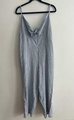 Nuevo con etiquetas Mono Antiguo Azul Marino Mezcla de Lino Corbata Frontal Rayas Corto Bolsillos Para Mujer’s L Foto 1 de 4