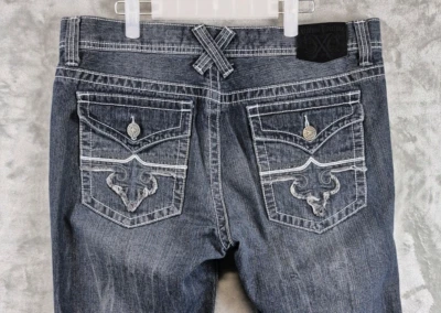 Pantalones de mezclilla Xtreme Couture by Affliction para hombre 36x32 Y2K holgados solapa bolsillo patinador grueso Foto 1 de 4