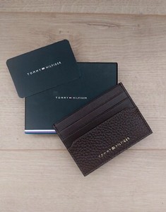 Tommy Hilfiger Premium Leather Credit Card Holder Case Wallet Brown Gift Box UK