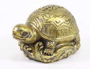 3 Zoll Gold Feng Shui Glücksschildkröte Statue Figur Briefbeschwerer Geschenk Wohnkultur - Bild 1 von 4