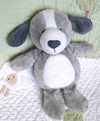 Carter's Puppy Dog Gray & White Plush Stuffed Baby Toy w Blue Gingham Collar 10" - Image 1 of 3