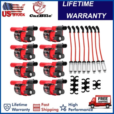 8Pack Round Ignition Coil Spark Wires Kit For GMC Chevy Silverado 1500 5.3L 6.2L - Image 1 of 4