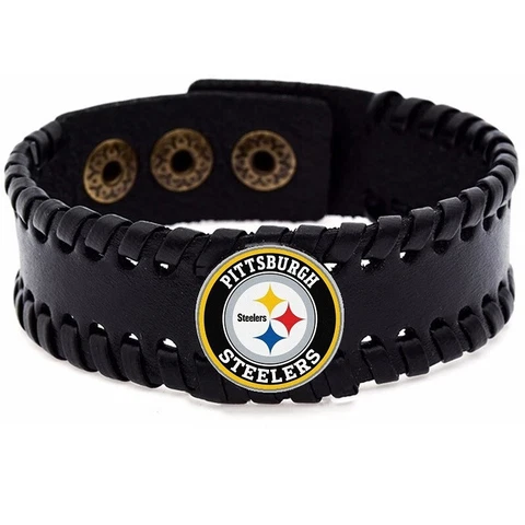 Spec. Pittsburgh Steelers Men's Women's Adjustable Black Leather Bracelet D8 Cover