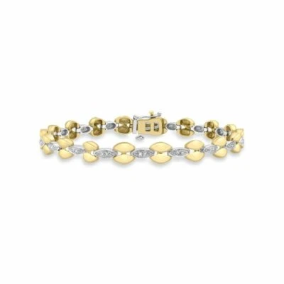 9ct 2 Colour Gold Diamond Link Bracelet 18.5cm/7.25" Long, 6.0mm Wide Genuine - Image 1 of 4