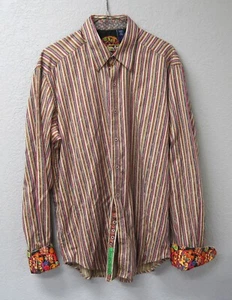 Robert Graham Shirt Men's Large Tall Red Vertical Striped Button Up Flip Cuffs - Picture 1 of 8