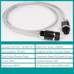 Cable de alimentación 16 AWG 7N OCC enchufe Schuko UE IEC C15 conector hembra cable de alimentación de CA - Imagen 1 de 7