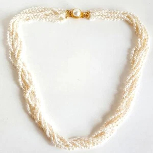 Collar vintage de perlas semilla Keshi enchapado en oro de 22" 6 hilos venta inmobiliaria difícil de encontrar - Imagen 1 de 12