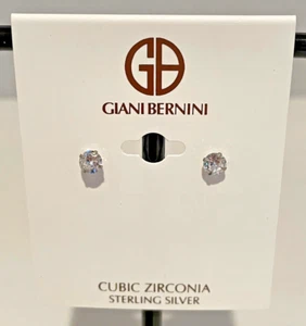 Sterling Silver Stud Cubic Zirconia Stud Earrings by Giani Bernini New On Card - Picture 1 of 7