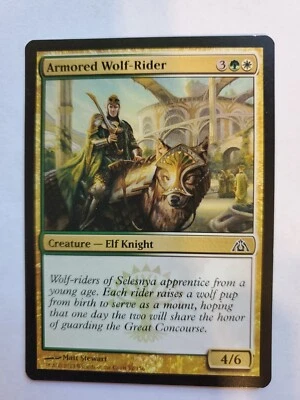 MTG Magic The Gathering Card Armored Wolf-Rider Creature Elf Knight Green White - Image 1 of 2
