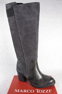 Marco Tozzi Stiefel Stiefeletten Schaftstiefel Boots Schuhe Leder grau 25613