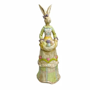 Bunny Rabbit Figurine Easter Eggs Apron Painted Resin Flower Floral Bow Ears - Picture 1 of 12