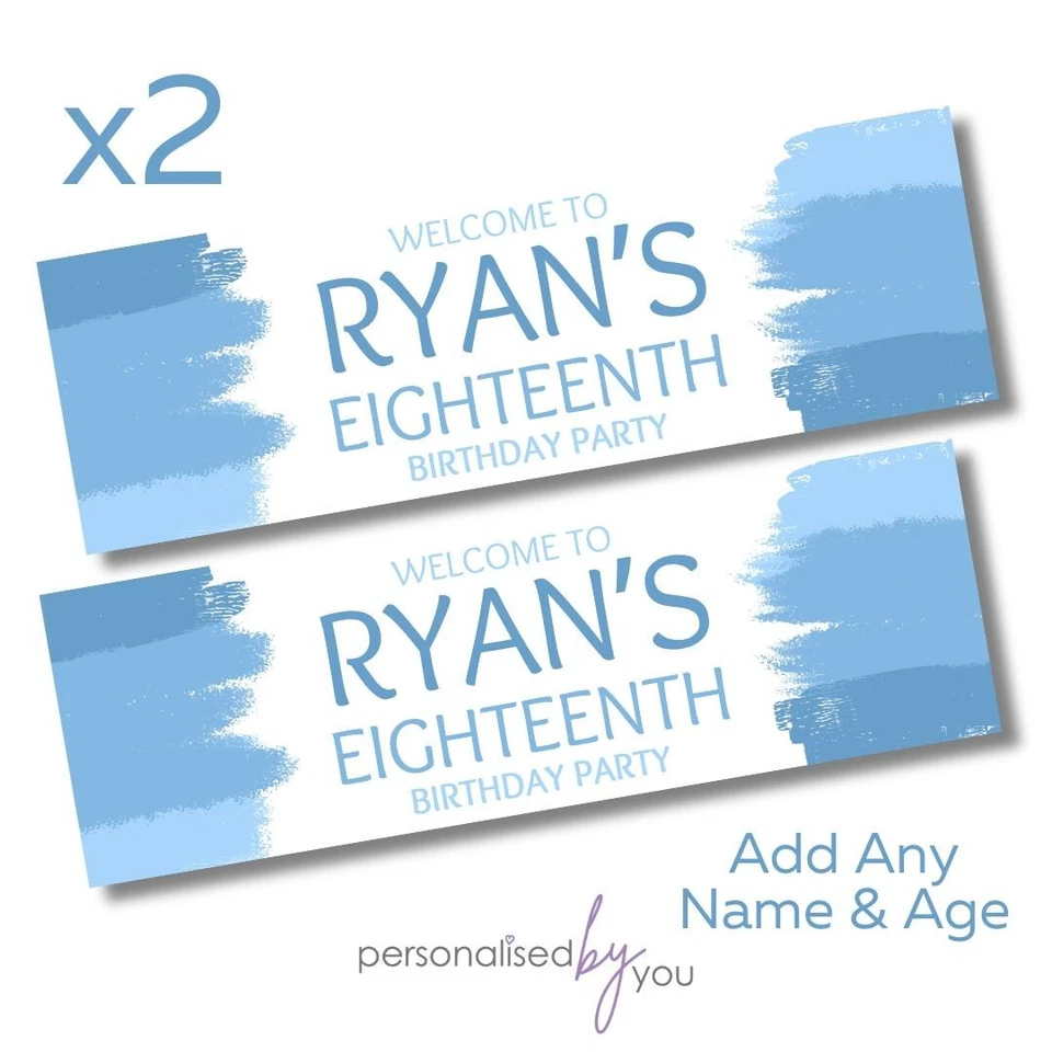 2x Personalised Birthday Banners LARGE Party Poster Blue - ANY WORDS - AGE - Image 1 of 1