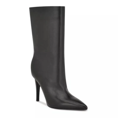 Nine West Women Frenchi Stiletto Heel Mid Calf Bootie | Black Leather | 7M - Image 1 of 4