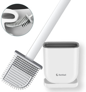 Silicone Toilet Brush Toilet Bowl Brush and Holder Set, Toilet Cleaning Brush