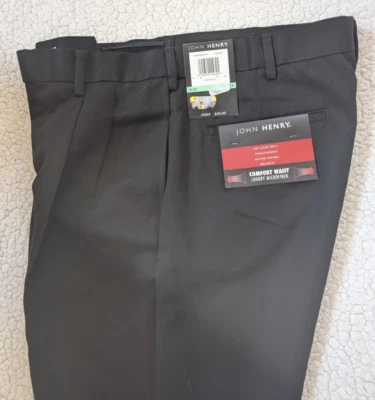 John Henry Men's Pants Slacks Sz 34/29 Pleated Front BLACK COMFORT WAIST LUXURY - Image 1 of 4