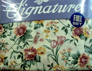 Vtg SIGNATURE ~ No-Iron 4-Piece FULL Bed Sheet Set ~ Pattern : ELIZABETH FLORAL - Picture 1 of 10