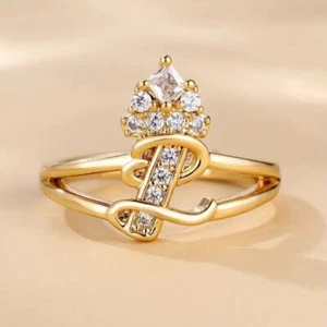 2Ct Princess Cut Moissanite Women's Initial "L" Ring 14K Yellow Gold Plated - Picture 1 of 4