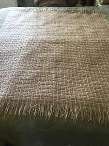 #2 LINTON England Tan And White Woven Throw Wool Mohair Blend 52"X 56" - Picture 1 of 7