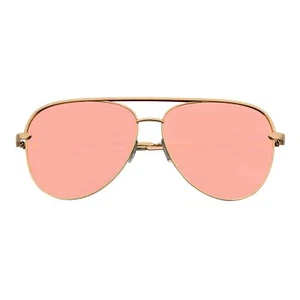 KEY - Oversize Large Flat Lens Metal Aviator Sunglasses Gold Rose Pink Mirror - Picture 1 of 10