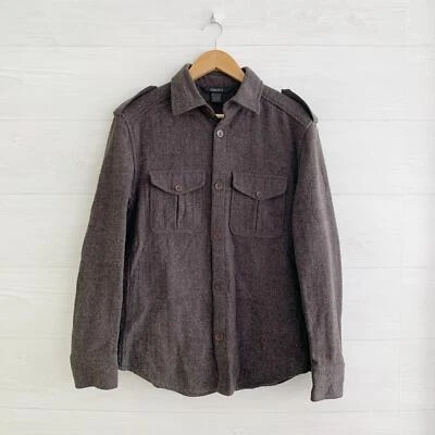 DKNY - Brown wool button front shirt jacket epaulets, M - Imagem 1 de 4