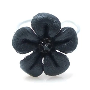 Precioso Anillo Ajustable de Cuero Genuino y Cristal Flor Negra Medianoche - Imagen 1 de 3