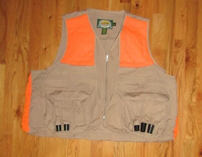 Men's Cabela's Hunting Vest L Khaki Blaze Orange Shell Holders RN56835 - Image 1 of 4