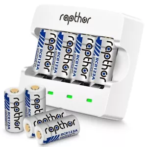 Rapthor RCR123A Rechargeable Batteries 750mAh 8 Pack with Charger - Picture 1 of 4