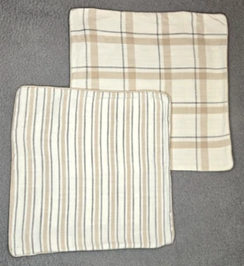 Set of 2 - Threshold 2 Sided Pillow Covers - Stripe & Plaid - 18x18 Soft Cotton - Picture 1 of 7