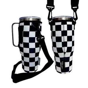 Checkerboard 40oz Tumbler With Handle Sleeve - Picture 1 of 1