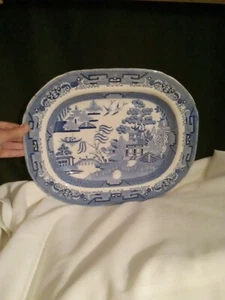 HUGE 18" Antique Blue Willow Serving Platter Stoneware Marked - Picture 1 of 8