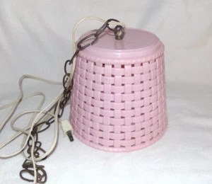 Vintage Gensini Swag Lamp Basket Weave Thick Plastic Pink Itlay - Picture 1 of 5