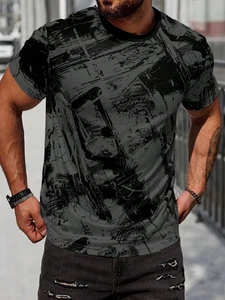 Herren Blau Schwarz Marmor T-Shirt Kurzarm Männer 3D Full Print Shirt Locker Frühling - Bild 1 von 16