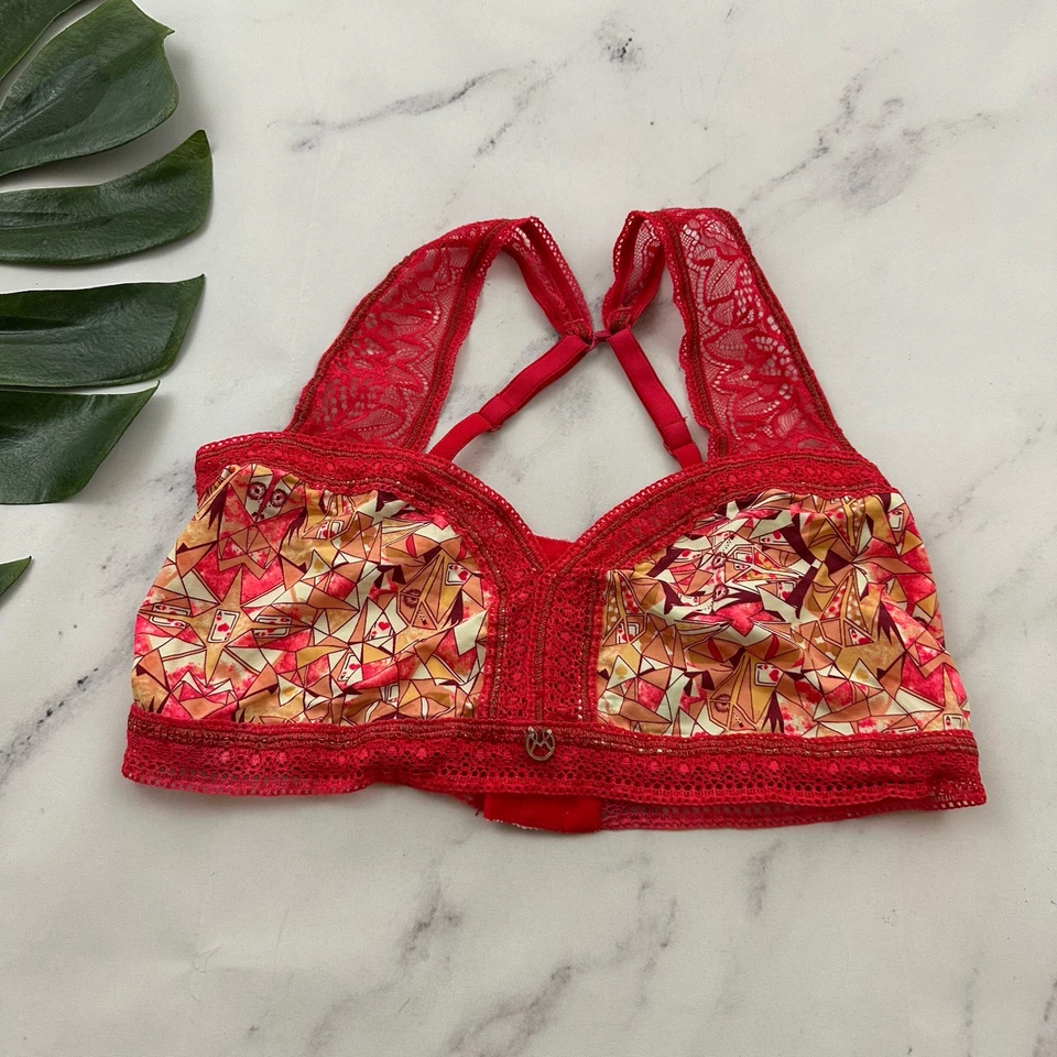 Maaji Bralette Feminino Tamanho M Vermelho Laranja Acabamento de Renda Estampa Geométrica Sem Fio - Imagem 1 de 4