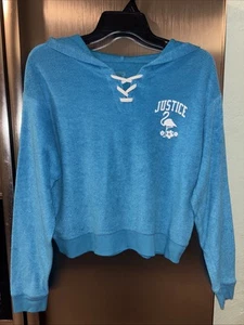 Justice Summer Crop Hoodie   Sz 14/16 Girls Aqua Terry Style Pullover See Pics - Picture 1 of 4