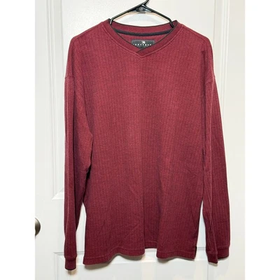 Consensus Sportswear Mens Burgundy Ribbed V Neck Long Sleeve Shirt Size L - Image 1 of 4