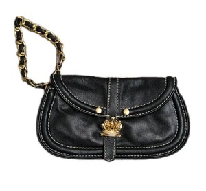 Vintage seltene Y2K Juicy Couture Rindsleder Handgelenktasche schwarz Clutch Kette Umschlag gebraucht, in einwandfreiem Zustand - Bild 1 von 12