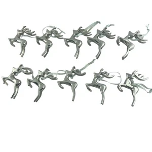 Reindeer Christmas Ornaments Silver Colored Metal Set of 10 Flying 3.5" High - Picture 1 of 5